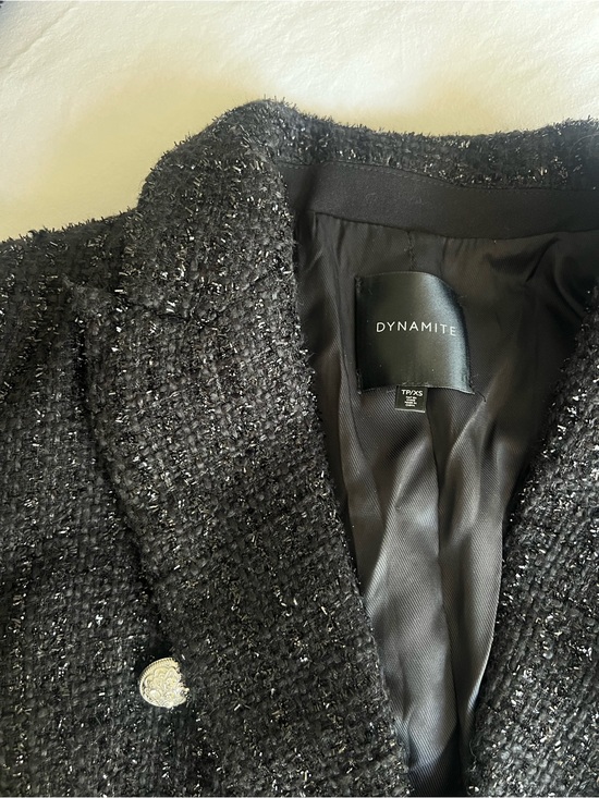 Dynamite Jackets & Blazers - Dynamite Black Tweed Metallic-Thread Blazer with Matching High-waist Mini Skirt